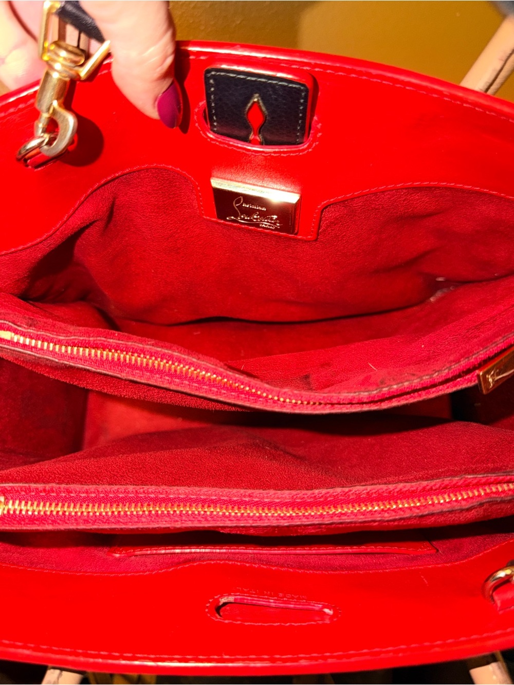 Christian Louboutin Paloma Medium Black Tote with Tan Handles and Gold Accents - Picture 9 of 16